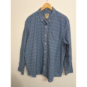 LL Bean Mens Traditional Fit Plaid Button Down Shirt Blue White XL